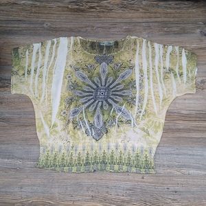 Boho Silky Lightweight Patterned Short Sleeve Blouse Top